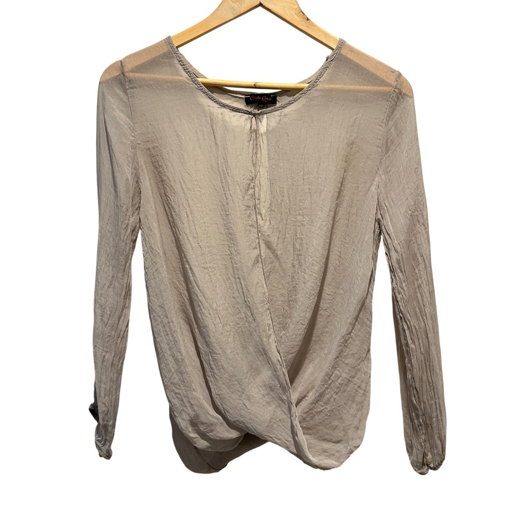 Carla Conti Silk Blouse Women XS‎ Gray Long Sleeve Twist Front Made In Italy
